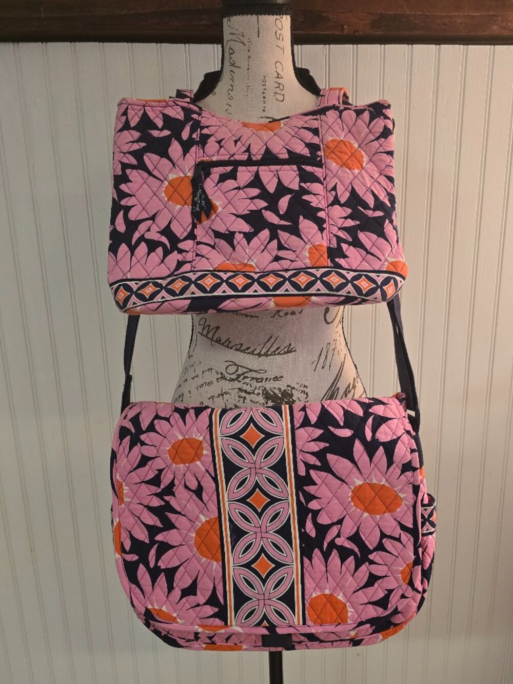 Vera Bradley retired "Love Me" pattern Villager Tote & Baby Diaper Bag Set